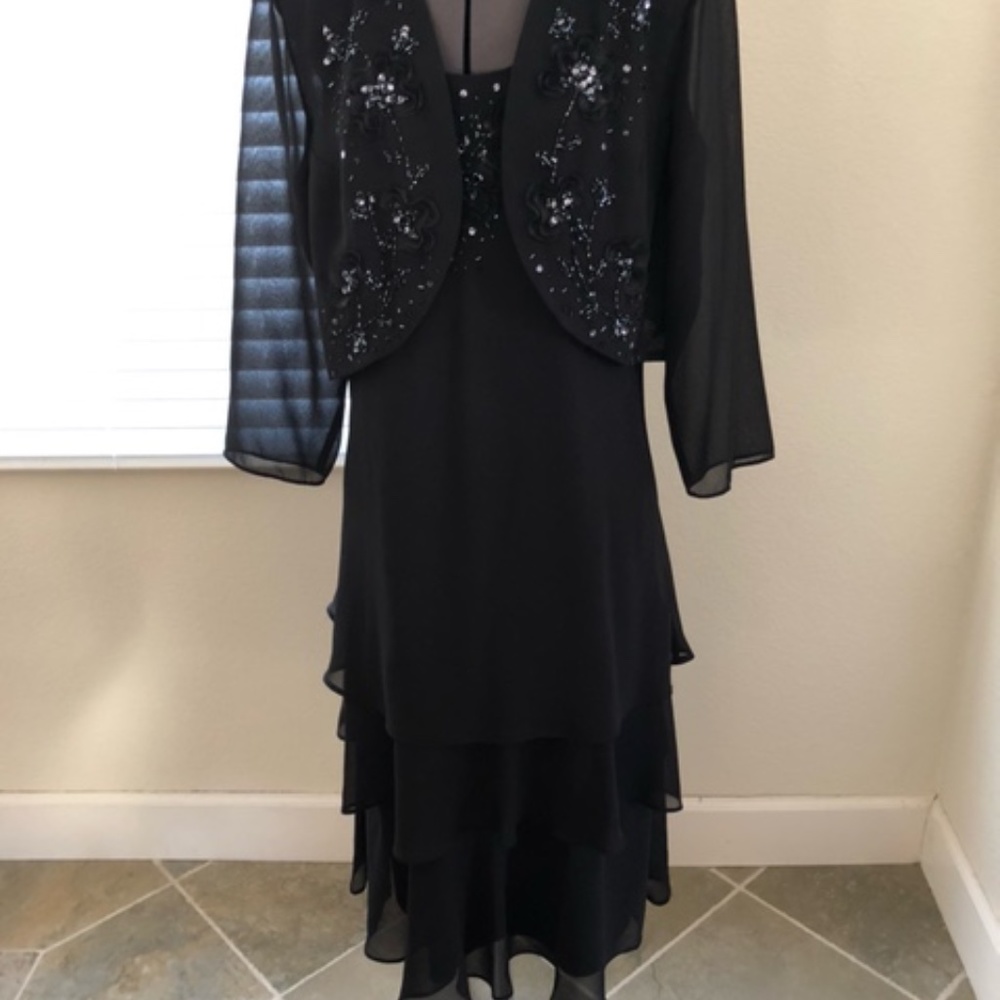 R & M Black Embellished Dress and Bolero Jacket